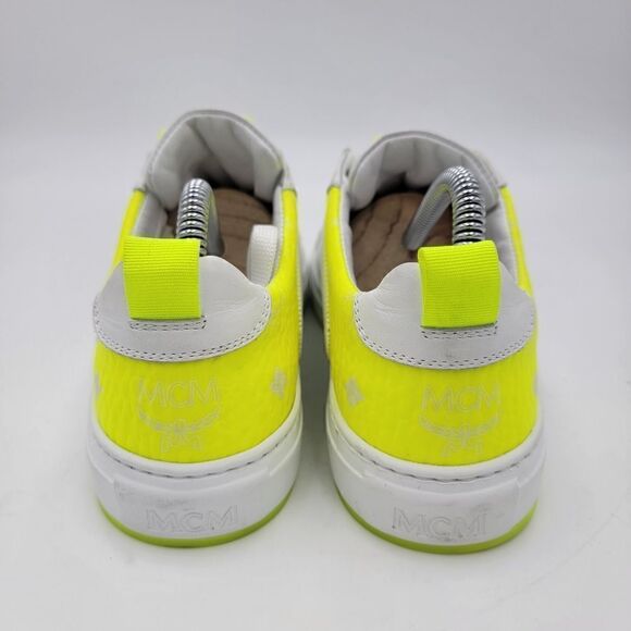 MCM Women's $520 White Neon Yellow Visetos Low Top Sneakers Shoes US 8.5 EU 39 - Picture 6 of 15